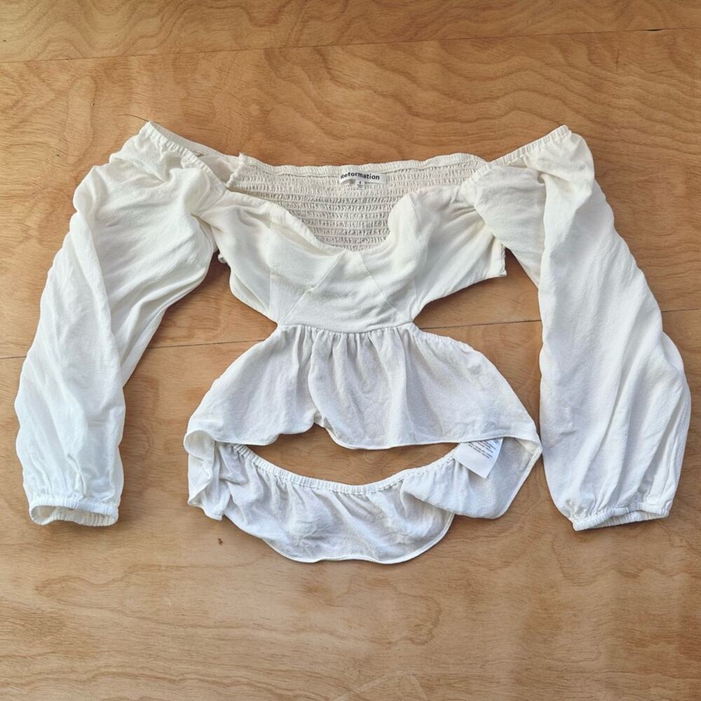 Reformation Laraine White Off-Shoulder Peplum Top Size 4